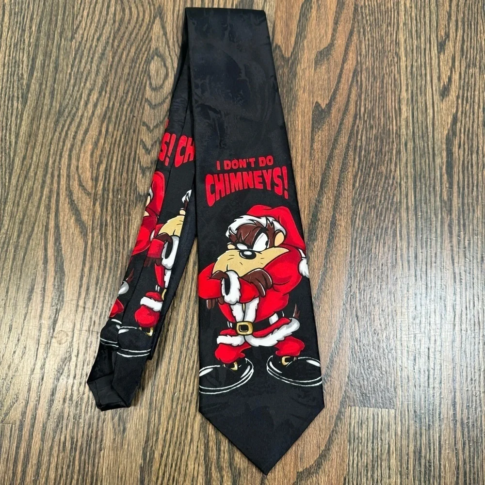 Looney Tunes 90s Tasmanian Devil I Don't Do Chimneys Christmas Silk Tie